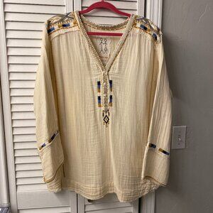 Johnny Was Cream Mars Gauze Embroidered Top - Size Large